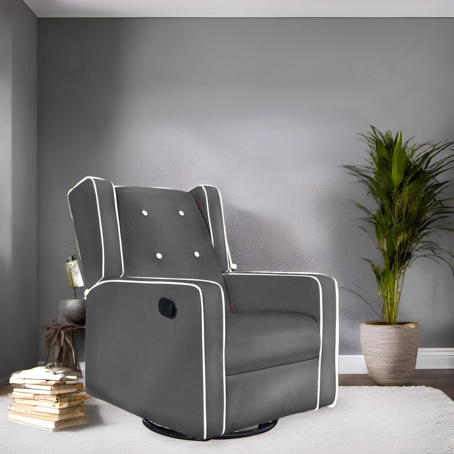 Fauteuil inclinable pivotant Octavia en bois massif et microfibre, pour salon et chambre à coucher