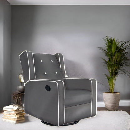 Fauteuil inclinable pivotant Octavia en bois massif et microfibre, pour salon et chambre à coucher