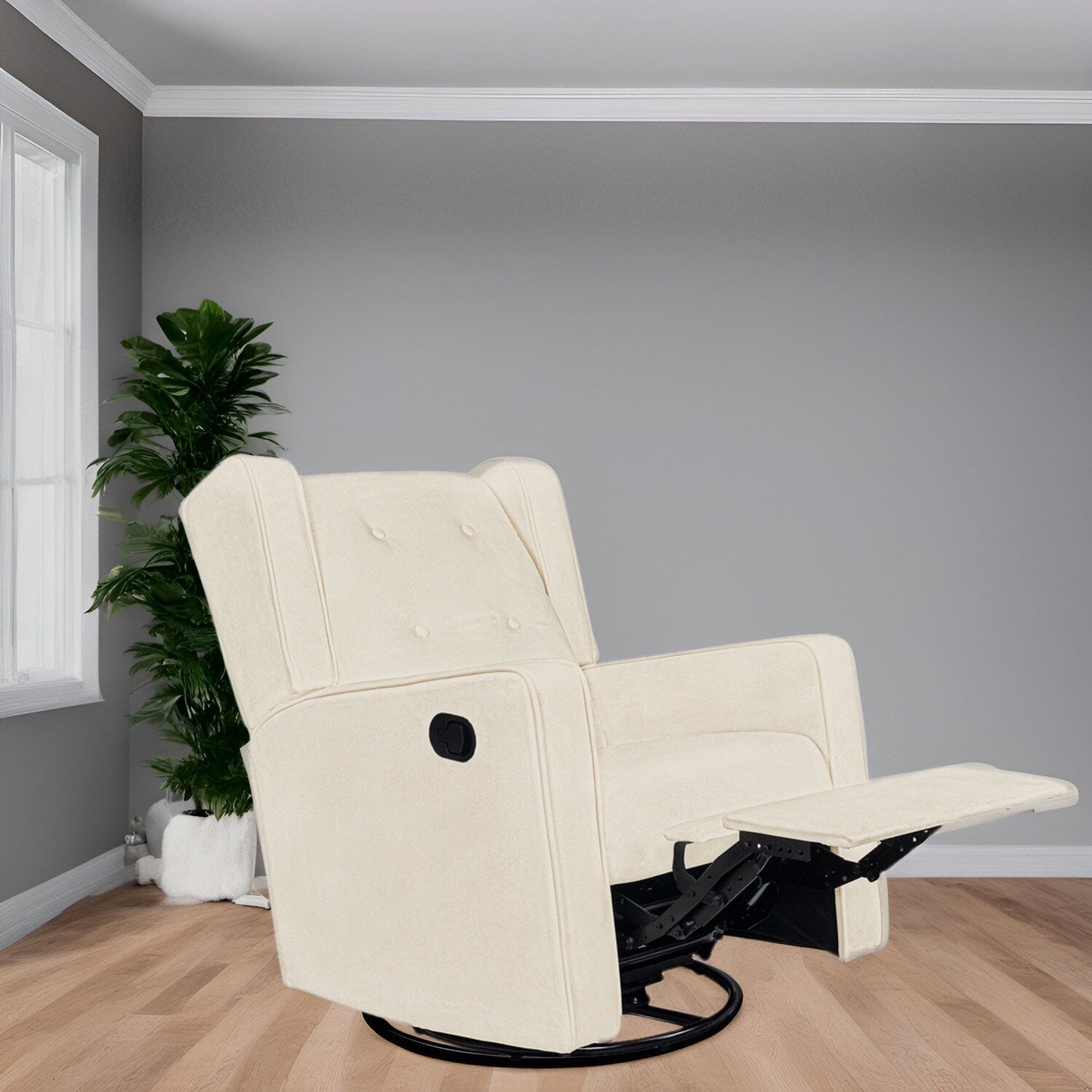 Fauteuil inclinable pivotant Octavia en bois massif et microfibre, pour salon et chambre à coucher