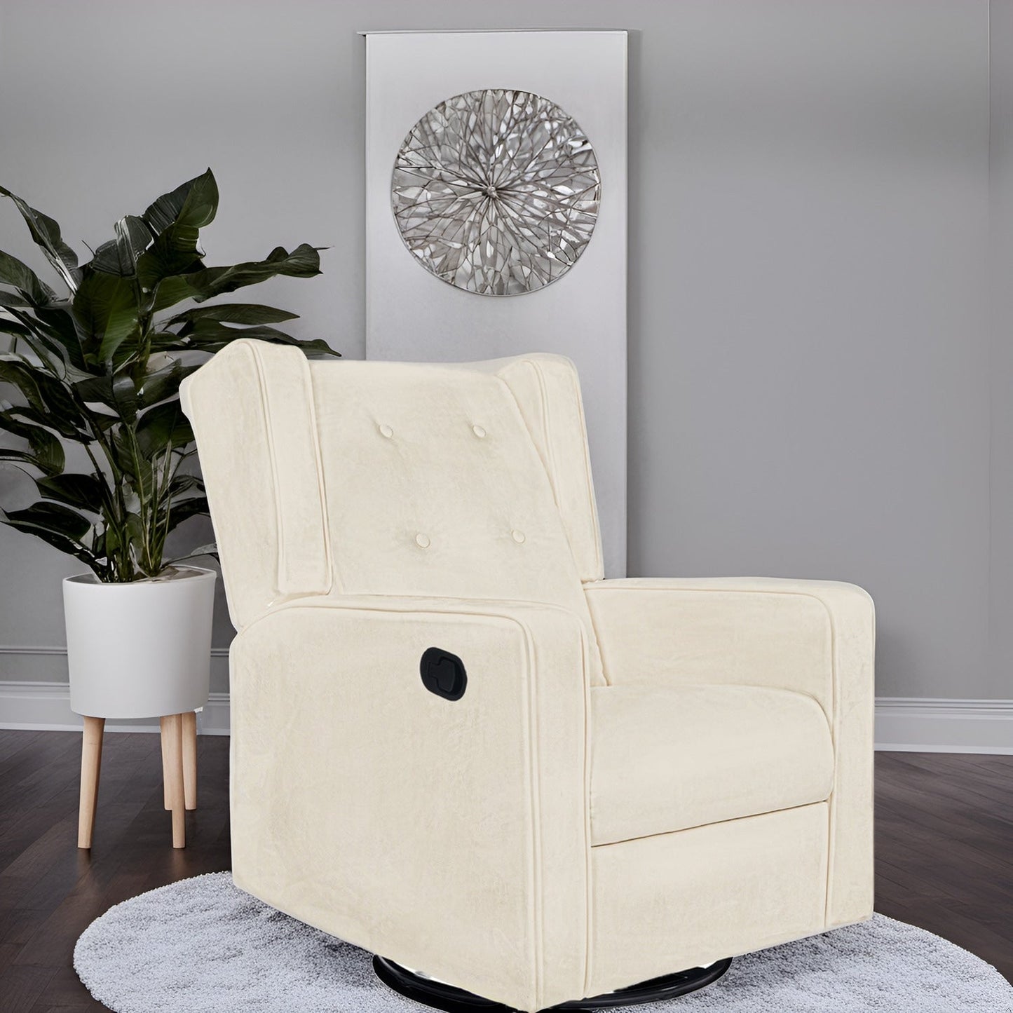 Fauteuil inclinable pivotant Octavia en bois massif et microfibre, pour salon et chambre à coucher