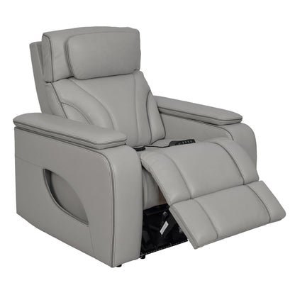 Fauteuil inclinable électrique zéro gravité Octavia en cuir argenté et gris avec chauffage et massage