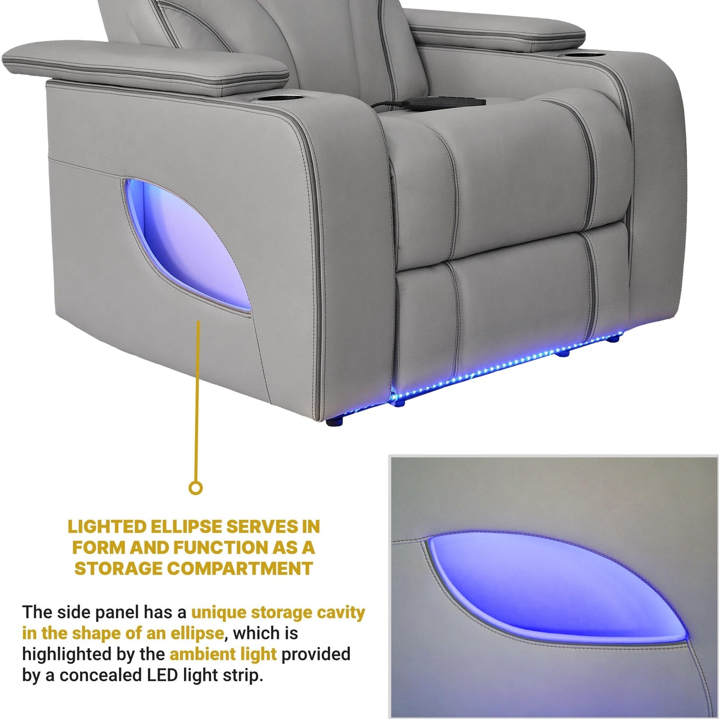 Fauteuil inclinable électrique zéro gravité Octavia en cuir argenté et gris avec chauffage et massage