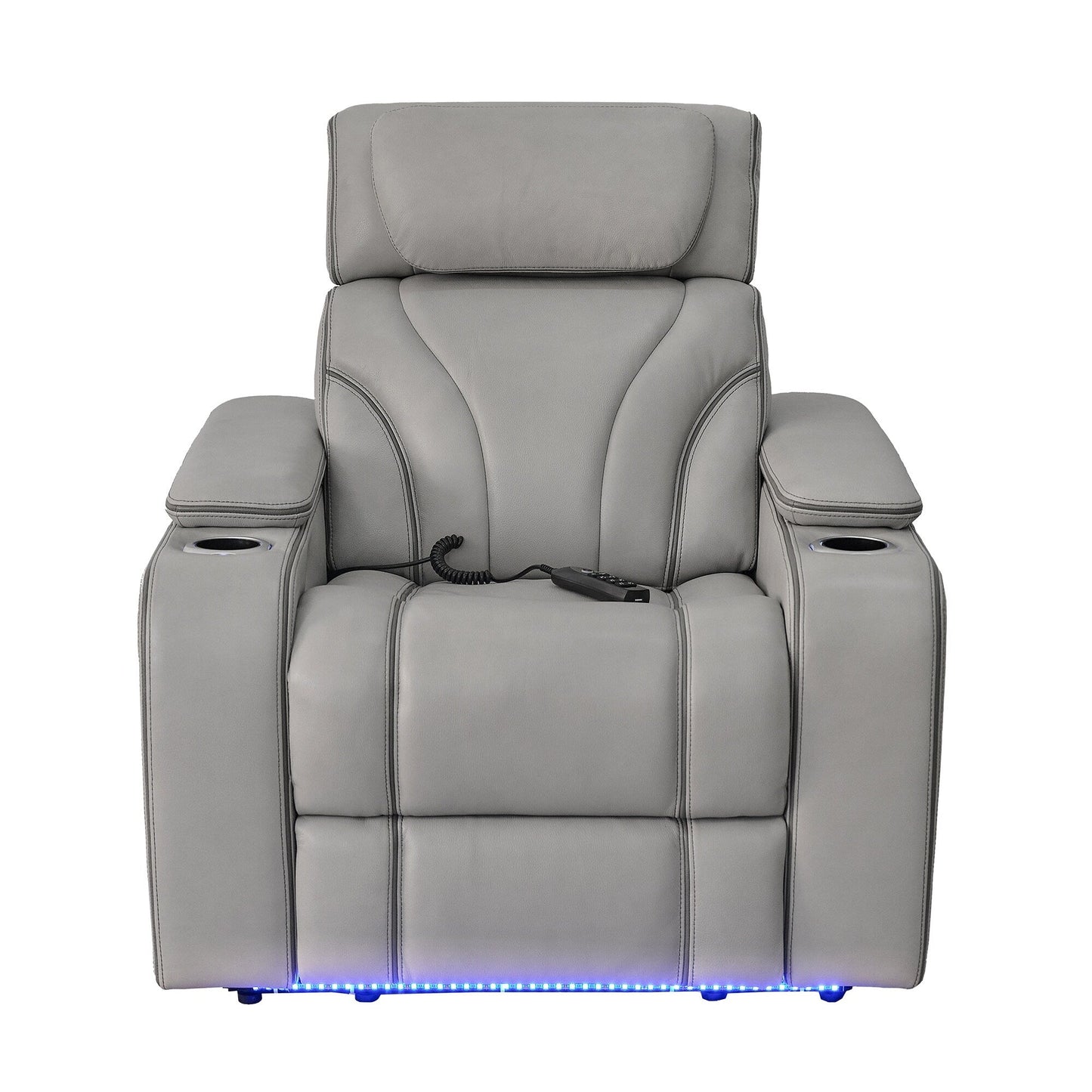 Fauteuil inclinable électrique zéro gravité Octavia en cuir argenté et gris avec chauffage et massage