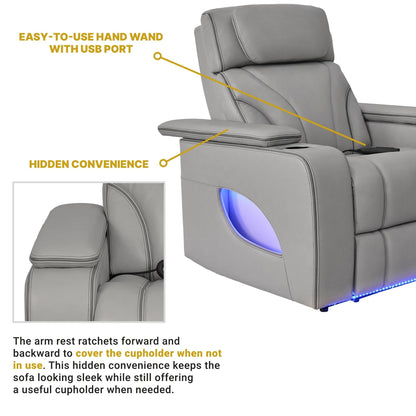 Fauteuil inclinable électrique zéro gravité Octavia en cuir argenté et gris avec chauffage et massage