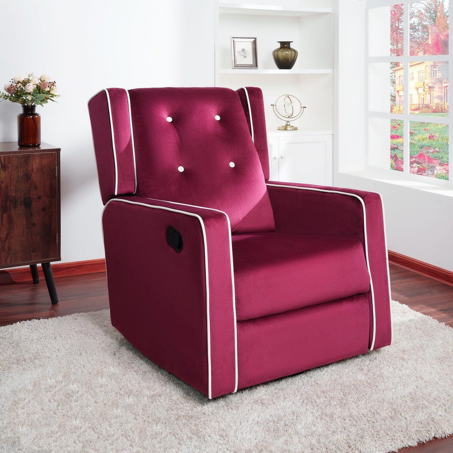 Fauteuil inclinable pivotant Octavia en bois massif et microfibre, pour salon et chambre à coucher