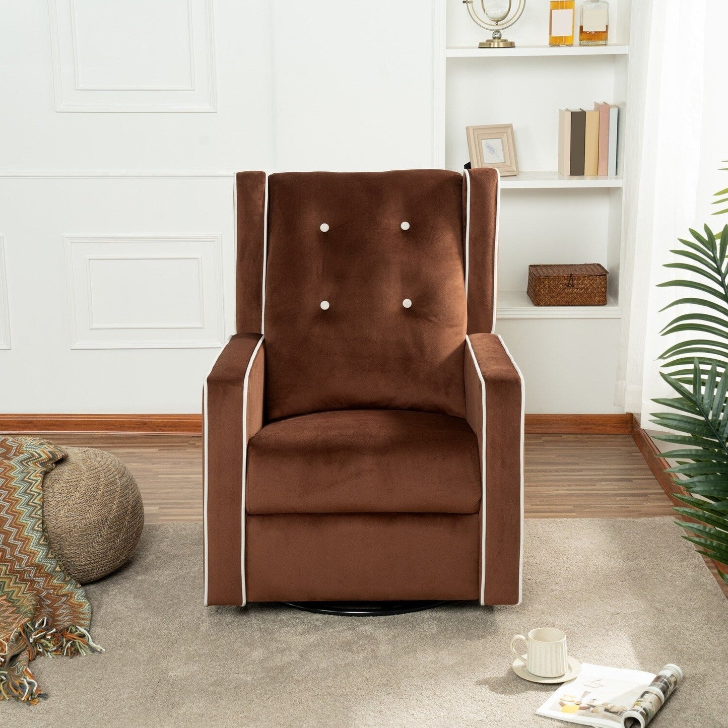 Fauteuil inclinable pivotant Octavia en bois massif et microfibre, pour salon et chambre à coucher