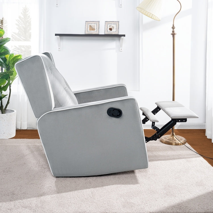 Fauteuil inclinable pivotant Octavia en bois massif et microfibre, pour salon et chambre à coucher