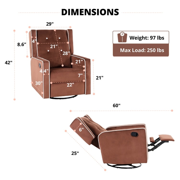 Fauteuil inclinable pivotant Octavia en bois massif et microfibre, pour salon et chambre à coucher