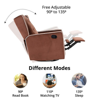 Fauteuil inclinable pivotant Octavia en bois massif et microfibre, pour salon et chambre à coucher