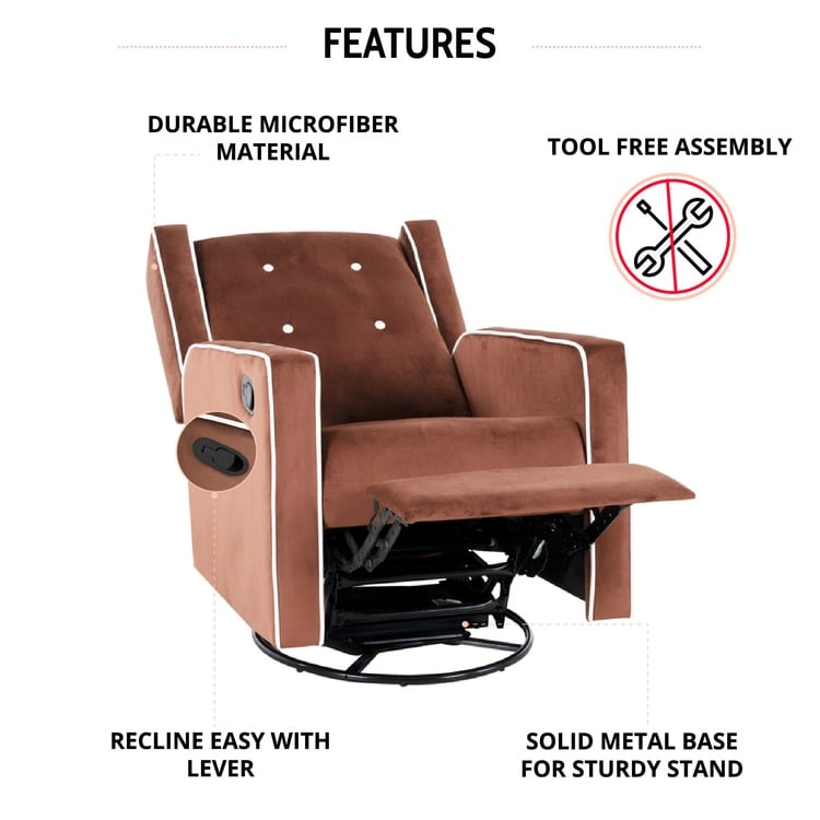 Fauteuil inclinable pivotant Octavia en bois massif et microfibre, pour salon et chambre à coucher