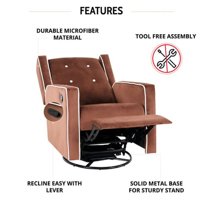 Fauteuil inclinable pivotant Octavia en bois massif et microfibre, pour salon et chambre à coucher