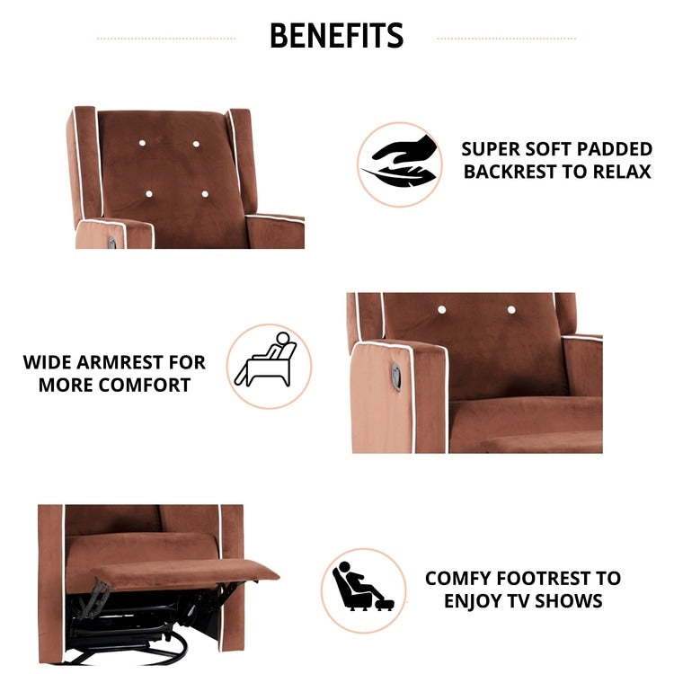 Fauteuil inclinable pivotant Octavia en bois massif et microfibre, pour salon et chambre à coucher