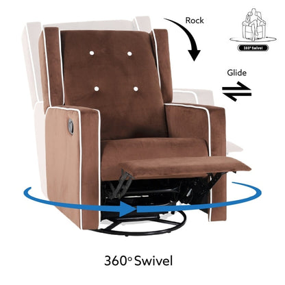 Fauteuil inclinable pivotant Octavia en bois massif et microfibre, pour salon et chambre à coucher