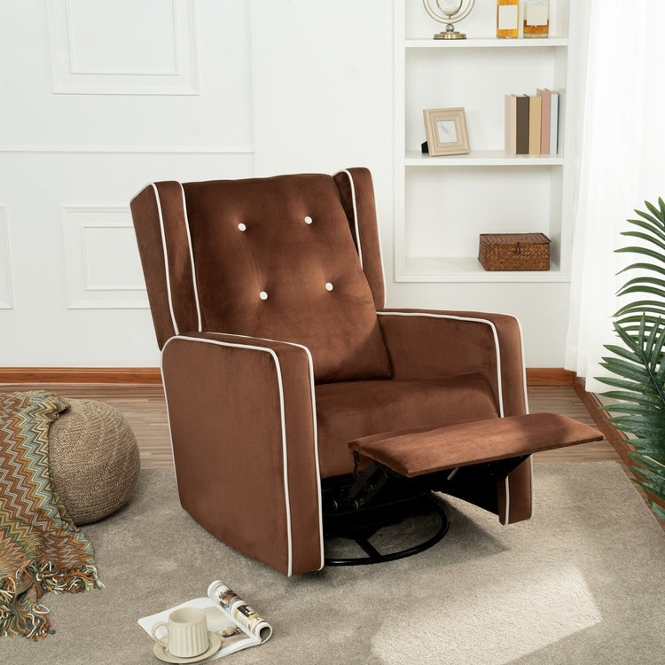 Fauteuil inclinable pivotant Octavia en bois massif et microfibre, pour salon et chambre à coucher