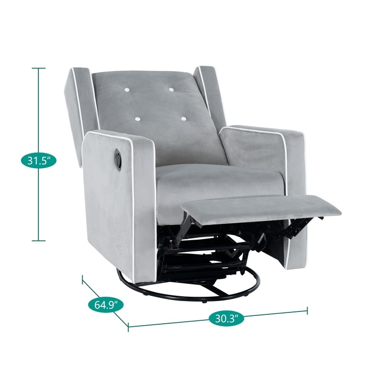 Fauteuil inclinable pivotant Octavia en bois massif et microfibre, pour salon et chambre à coucher
