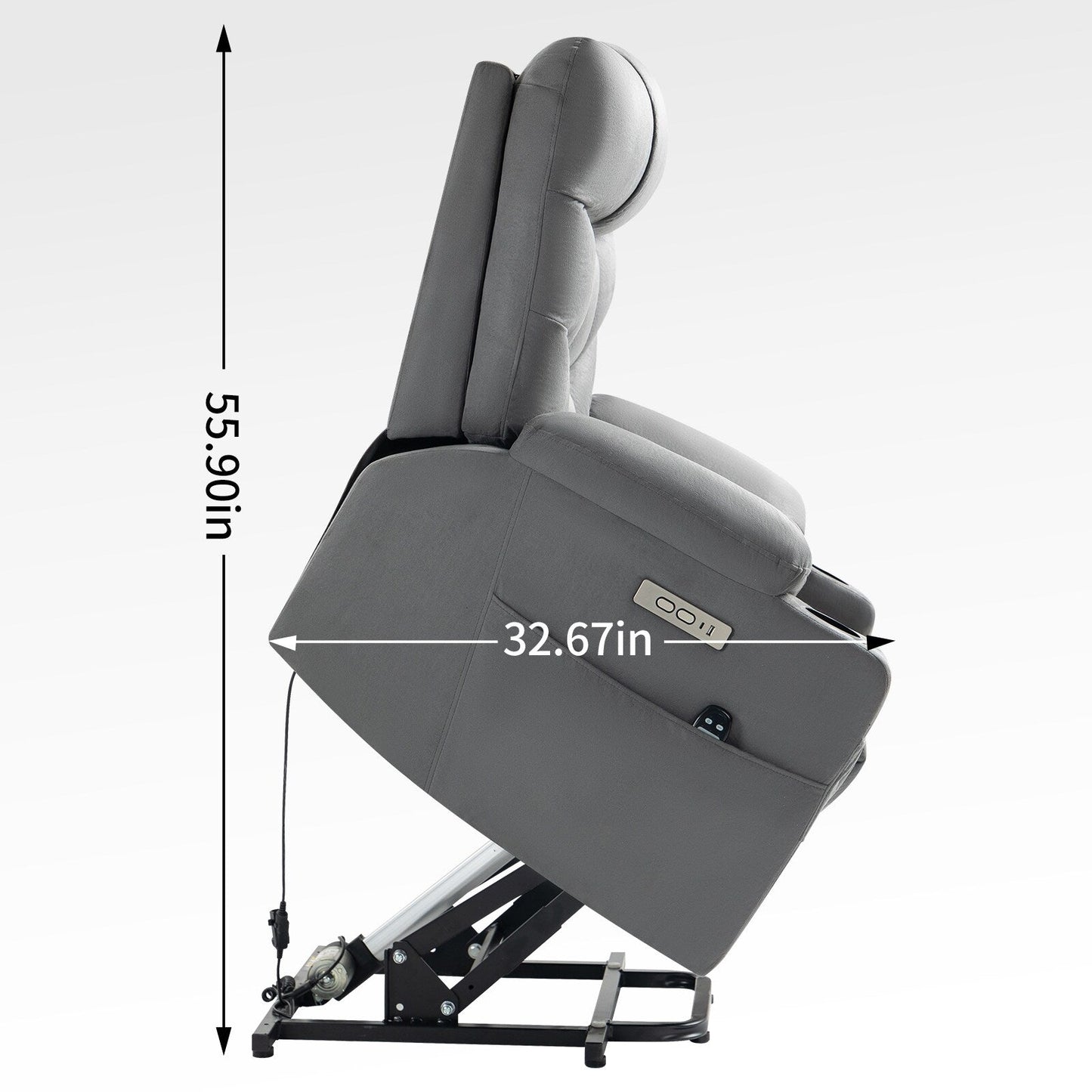 Fauteuil inclinable motorisé Okin avec massage 8 points, chauffage lombaire, deux ports USB et Type-C et porte-gobelets