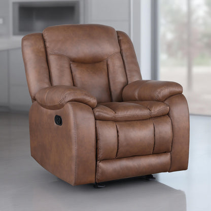 Fauteuil inclinable manuel Olaf, cuir synthétique marron moelleux