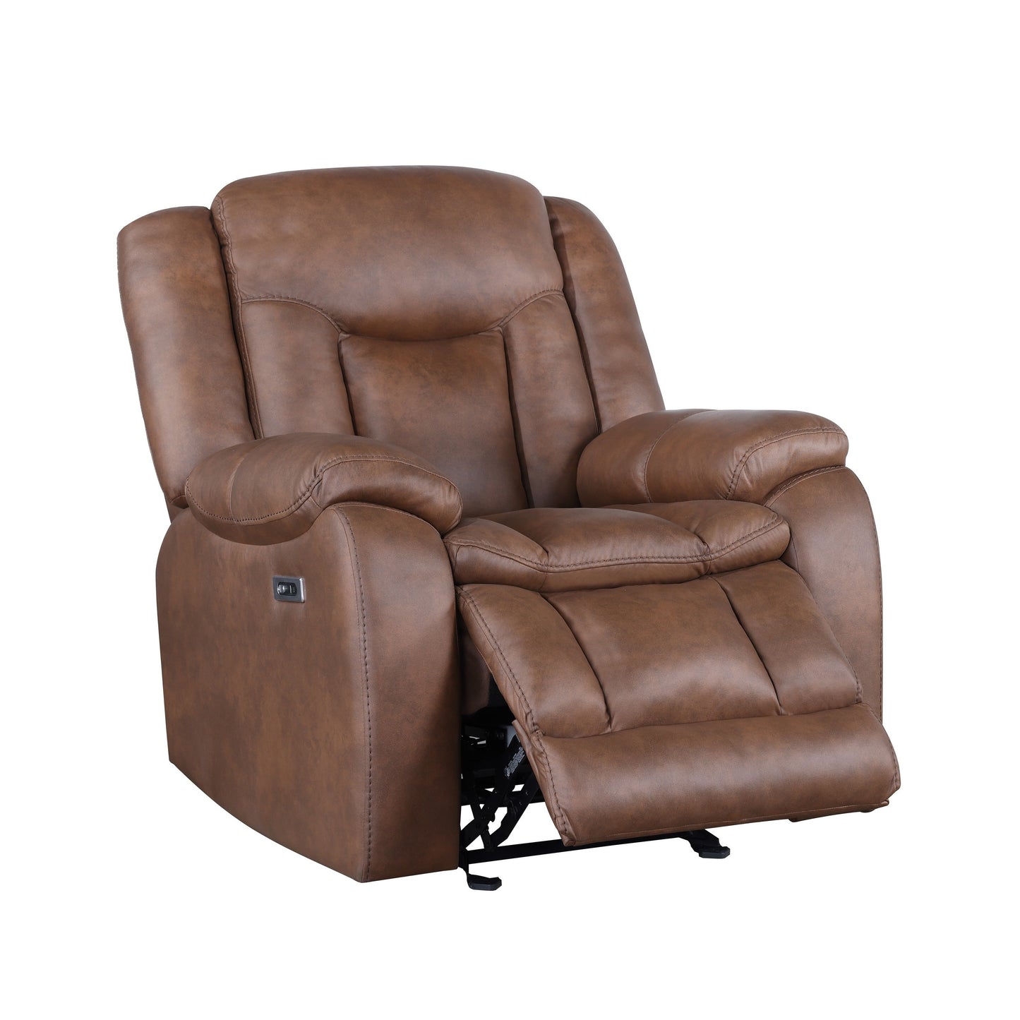 Fauteuil inclinable électrique Olaf, repose-pieds, similicuir marron selle