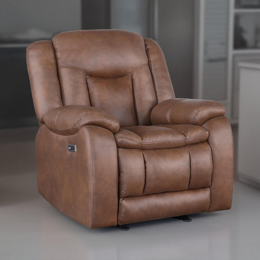 Fauteuil inclinable électrique Olaf, repose-pieds, similicuir marron selle