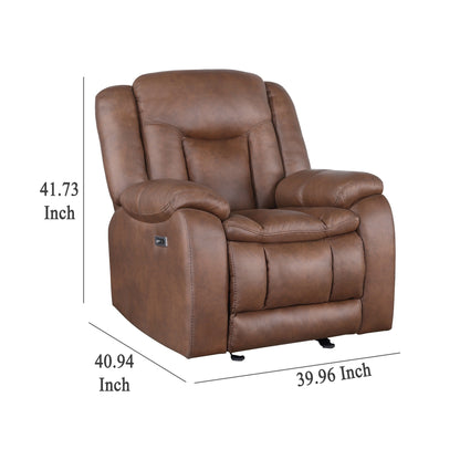 Fauteuil inclinable électrique Olaf, repose-pieds, similicuir marron selle