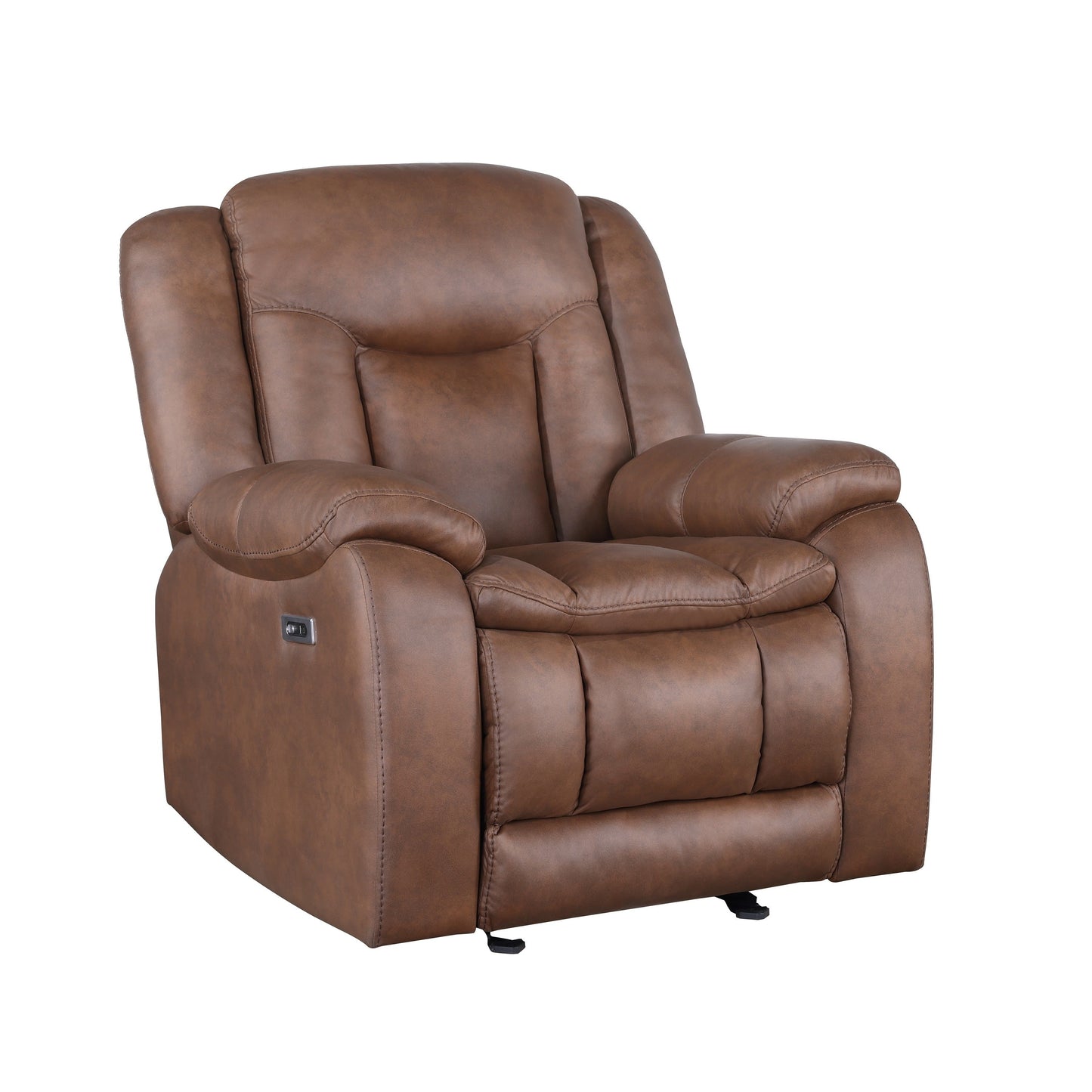 Fauteuil inclinable électrique Olaf, repose-pieds, similicuir marron selle