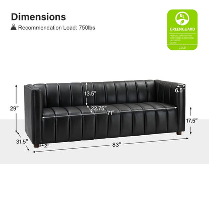 Canapé incurvé moderne Olinto en cuir véritable de 83 pouces avec dossier à canaux par HULALA HOME