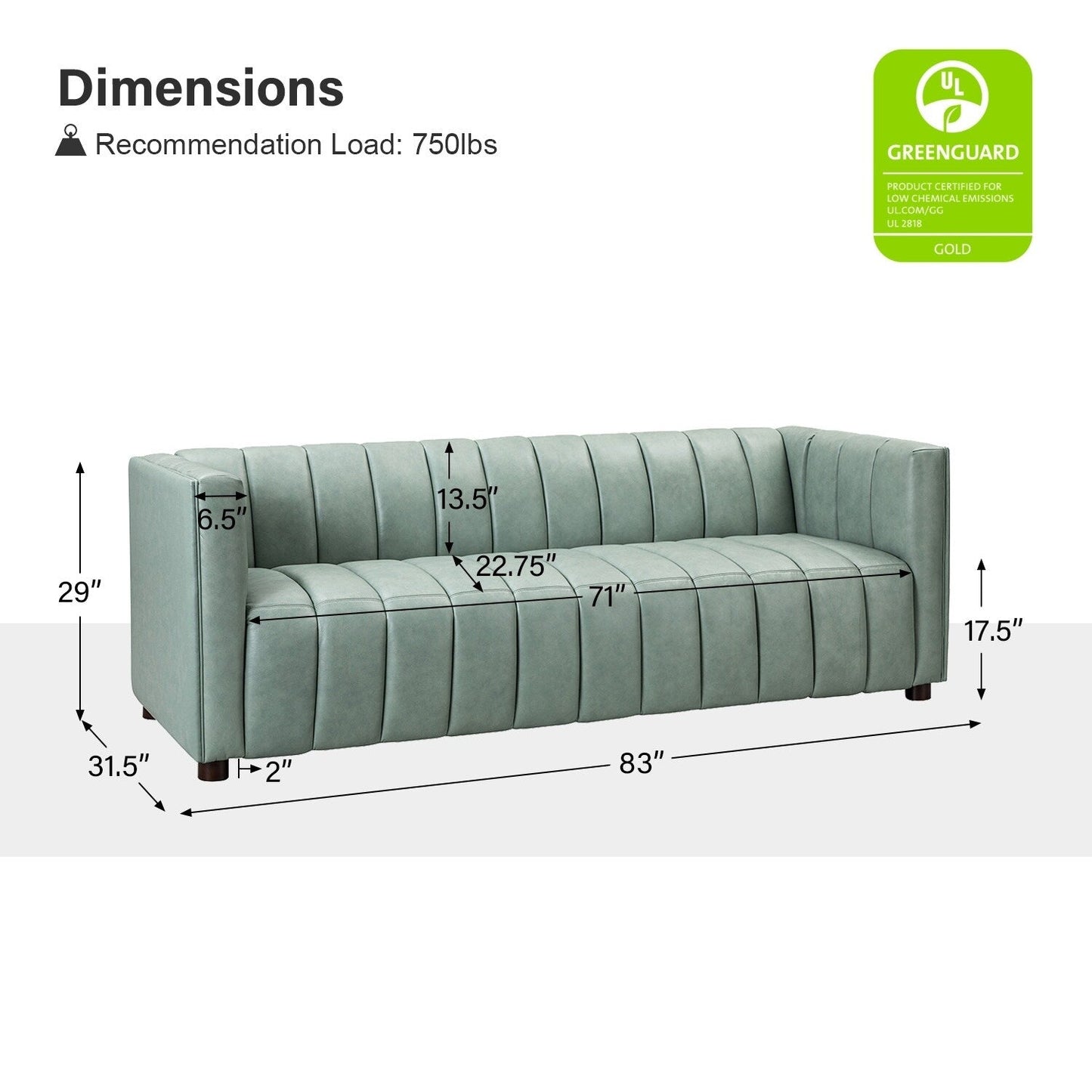 Canapé incurvé moderne Olinto en cuir véritable de 83 pouces avec dossier à canaux par HULALA HOME