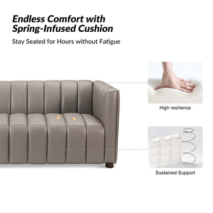 Canapé incurvé moderne Olinto en cuir véritable de 83 pouces avec dossier à canaux par HULALA HOME