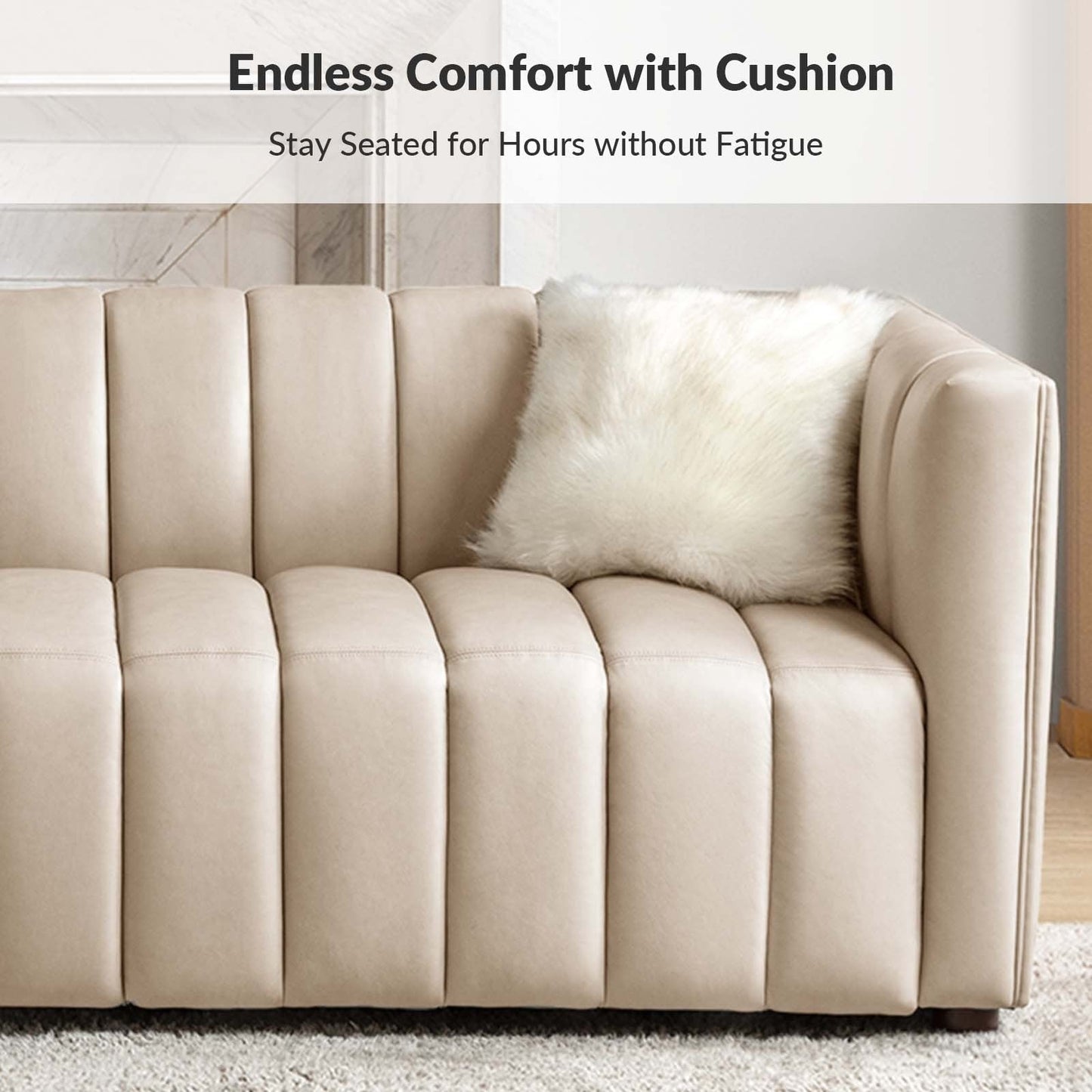 Canapé incurvé moderne Olinto en cuir véritable de 83 pouces avec dossier à canaux par HULALA HOME