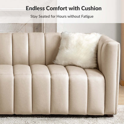 Canapé incurvé moderne Olinto en cuir véritable de 83 pouces avec dossier à canaux par HULALA HOME