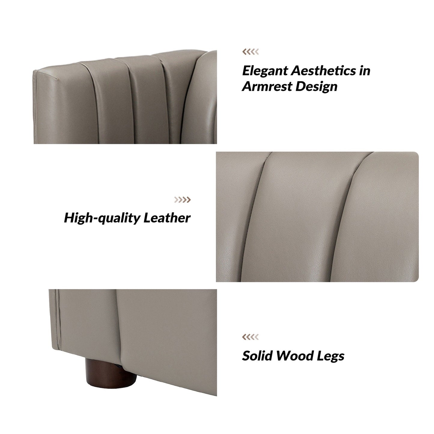 Canapé incurvé moderne Olinto en cuir véritable de 83 pouces avec dossier à canaux par HULALA HOME