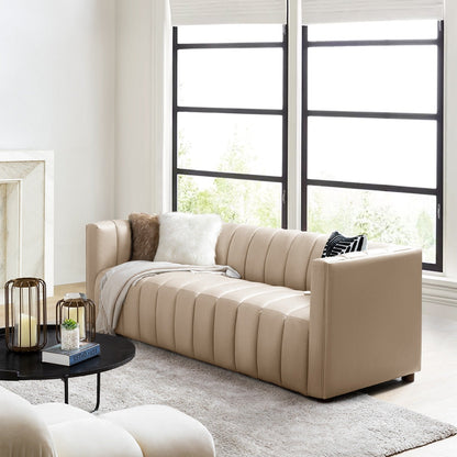 Canapé incurvé moderne Olinto en cuir véritable de 83 pouces avec dossier à canaux par HULALA HOME