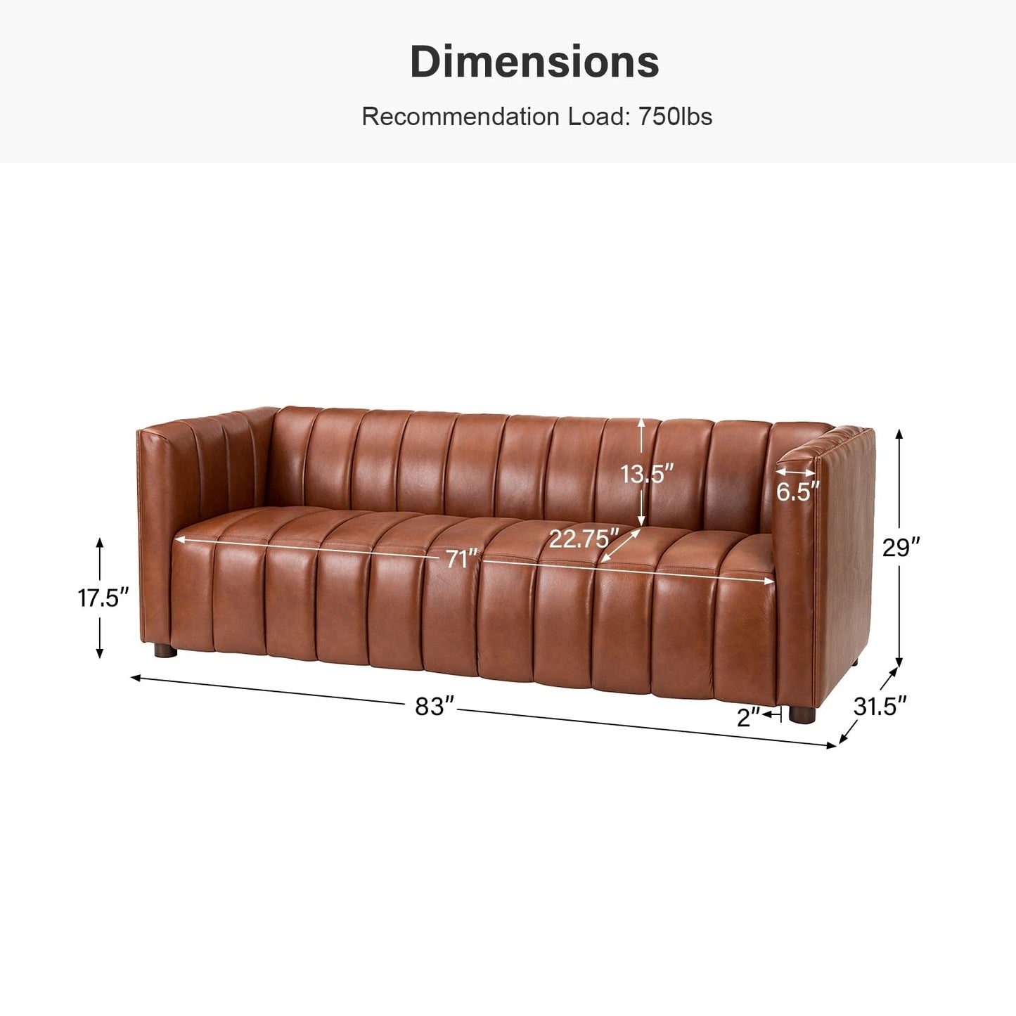 Canapé incurvé moderne Olinto en cuir véritable de 83 pouces avec dossier à canaux par HULALA HOME