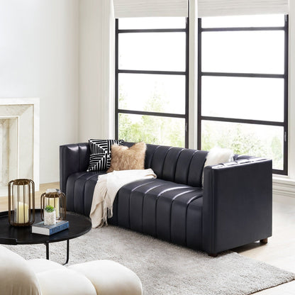 Canapé incurvé moderne Olinto en cuir véritable de 83 pouces avec dossier à canaux par HULALA HOME