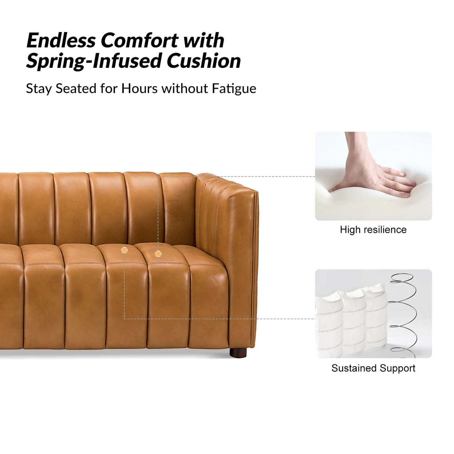 Canapé incurvé moderne Olinto en cuir véritable de 83 pouces avec dossier à canaux par HULALA HOME