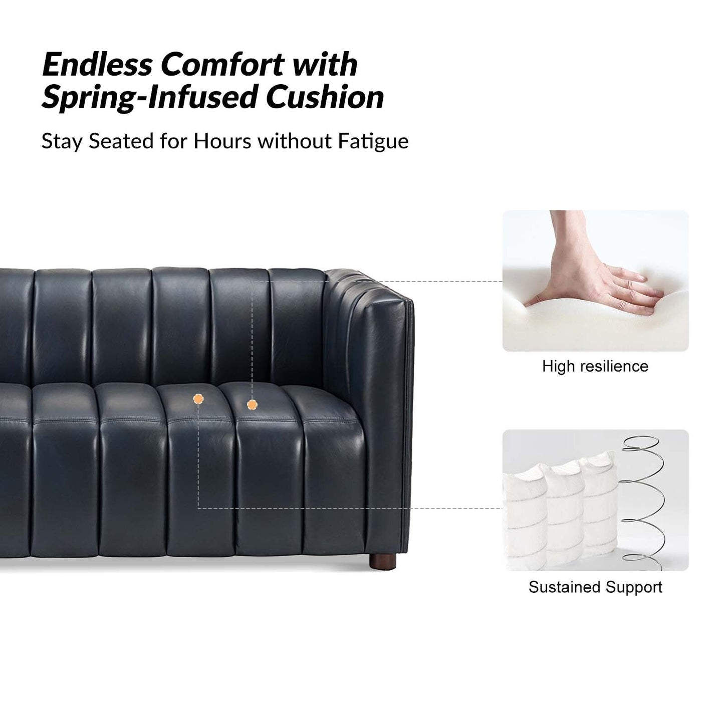 Canapé incurvé moderne Olinto en cuir véritable de 83 pouces avec dossier à canaux par HULALA HOME