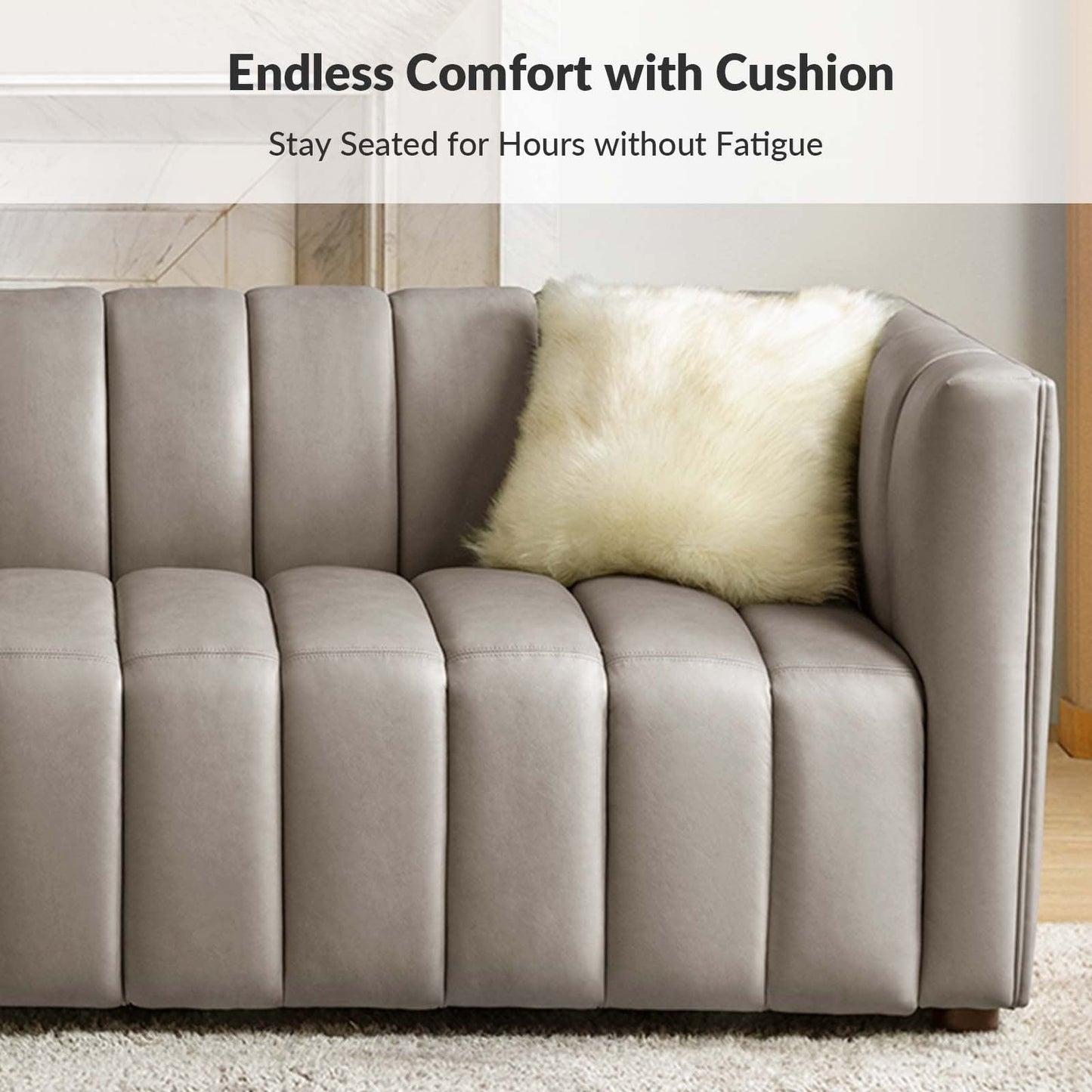 Canapé incurvé moderne Olinto en cuir véritable de 83 pouces avec dossier à canaux par HULALA HOME