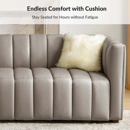 Canapé incurvé moderne Olinto en cuir véritable de 83 pouces avec dossier à canaux par HULALA HOME