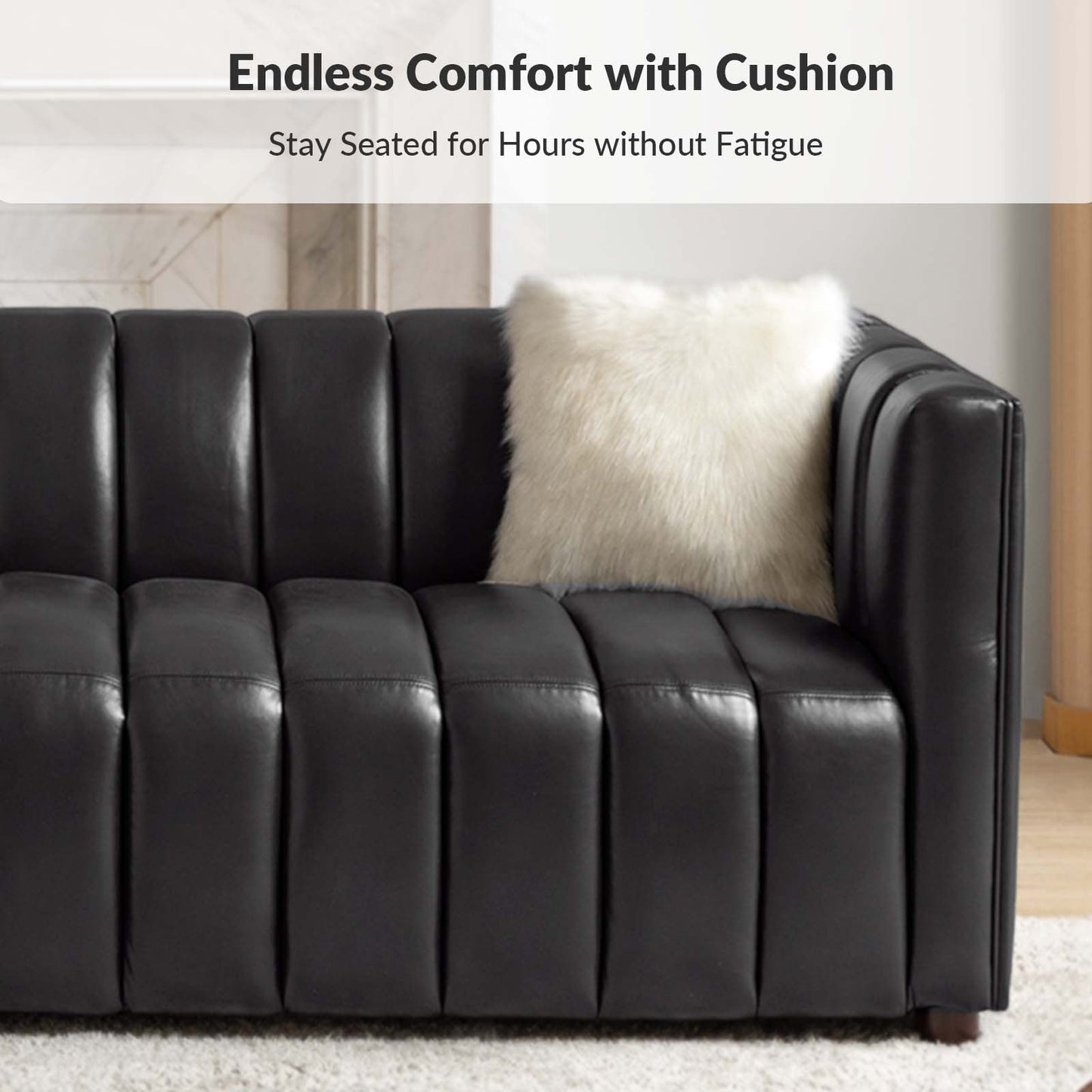 Canapé incurvé moderne Olinto en cuir véritable de 83 pouces avec dossier à canaux par HULALA HOME