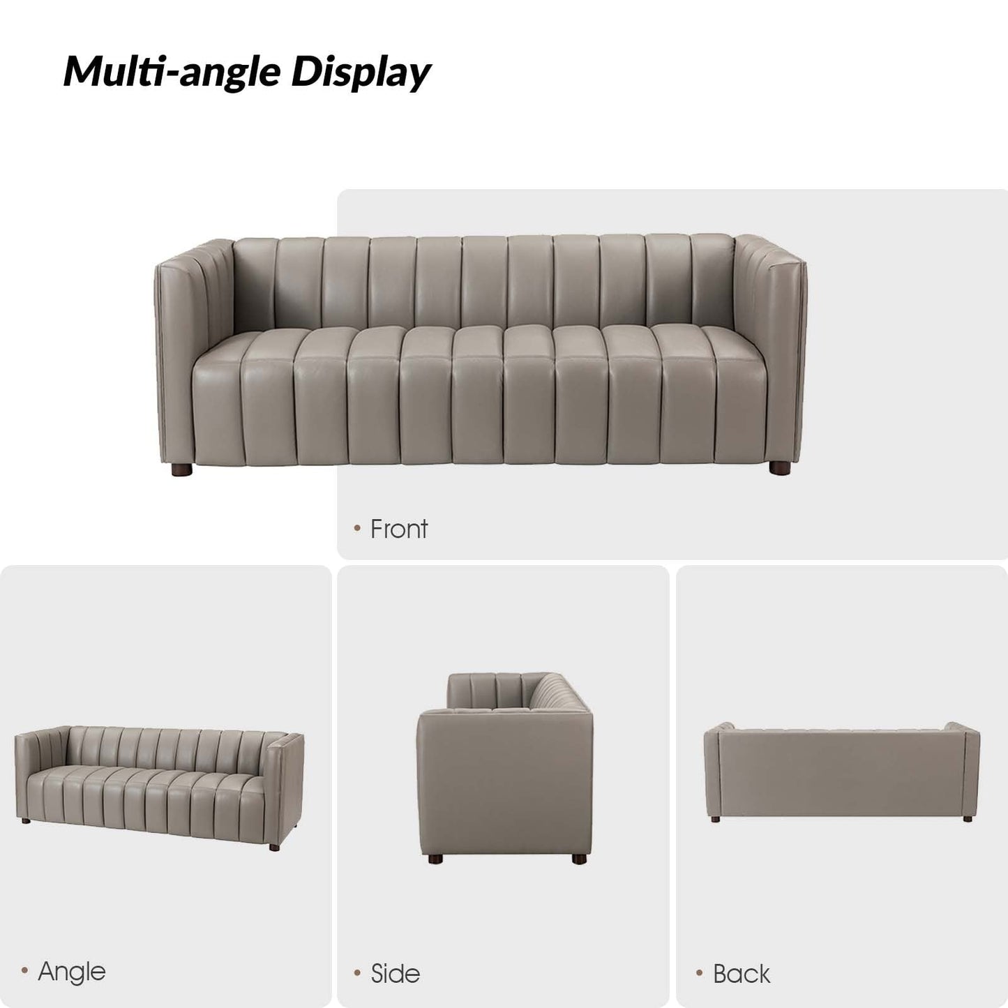 Canapé incurvé moderne Olinto en cuir véritable de 83 pouces avec dossier à canaux par HULALA HOME