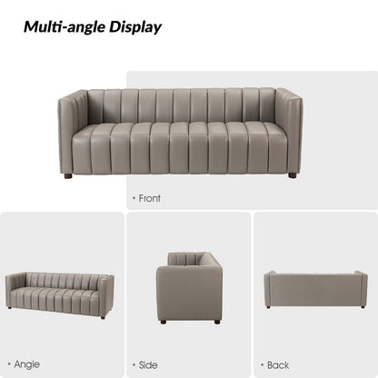 Canapé incurvé moderne Olinto en cuir véritable de 83 pouces avec dossier à canaux par HULALA HOME