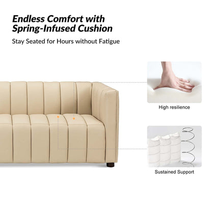 Canapé incurvé moderne Olinto en cuir véritable de 83 pouces avec dossier à canaux par HULALA HOME