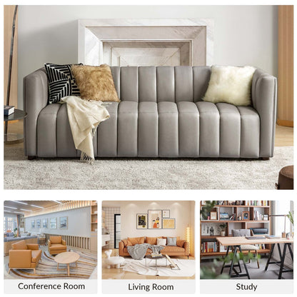 Canapé incurvé moderne Olinto en cuir véritable de 83 pouces avec dossier à canaux par HULALA HOME