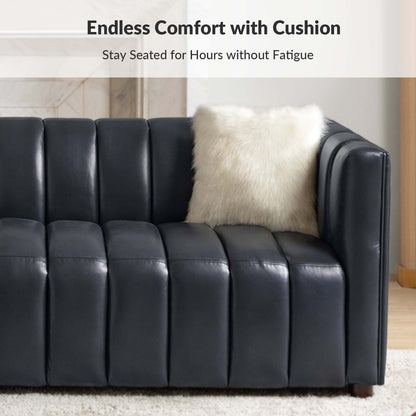 Canapé incurvé moderne Olinto en cuir véritable de 83 pouces avec dossier à canaux par HULALA HOME