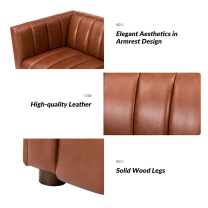 Canapé incurvé moderne Olinto en cuir véritable de 83 pouces avec dossier à canaux par HULALA HOME