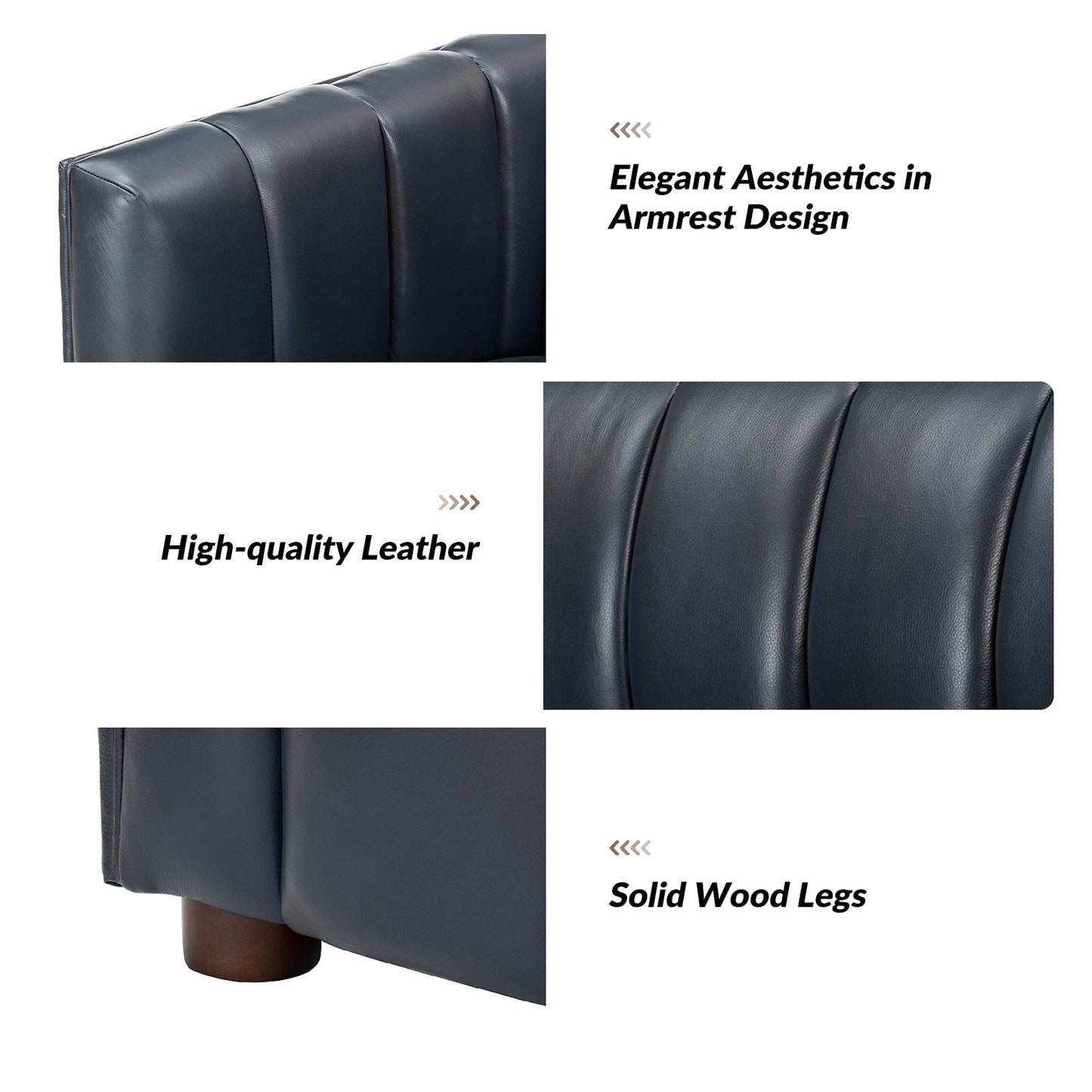 Canapé incurvé moderne Olinto en cuir véritable de 83 pouces avec dossier à canaux par HULALA HOME