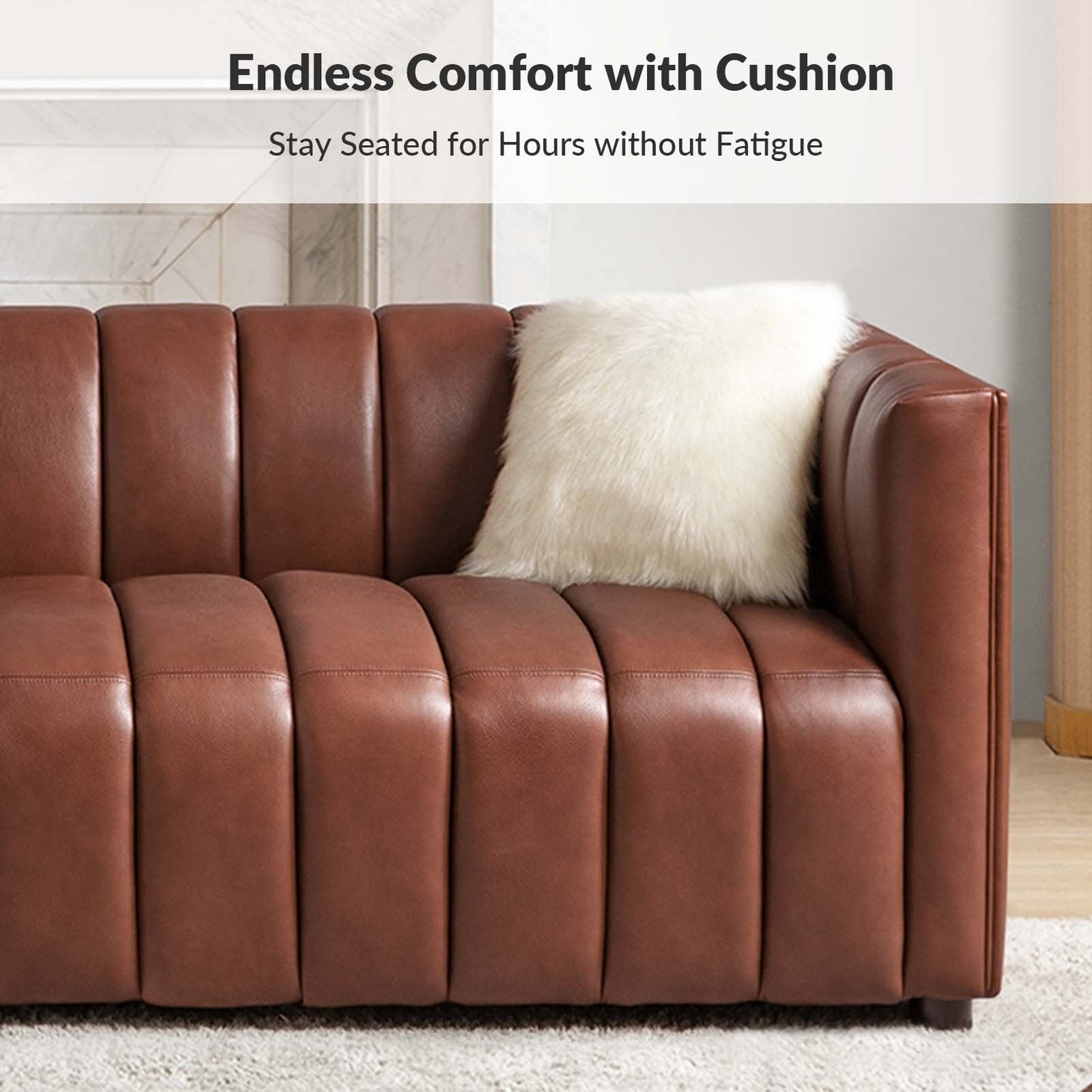 Canapé incurvé moderne Olinto en cuir véritable de 83 pouces avec dossier à canaux par HULALA HOME