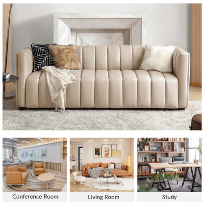 Canapé incurvé moderne Olinto en cuir véritable de 83 pouces avec dossier à canaux par HULALA HOME