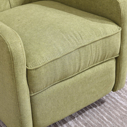 Fauteuil inclinable manuel pivotant à 360° en lin vert olive avec dossier capitonné et repose-pieds pour salon et chambre