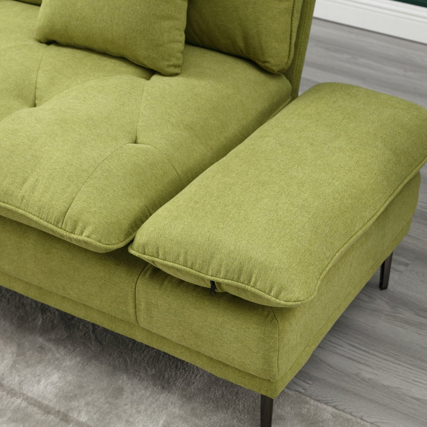 Canapé causeuse en lin Olive Modern 102.36 avec accoudoirs réglables et coussins capitonnés pour le salon